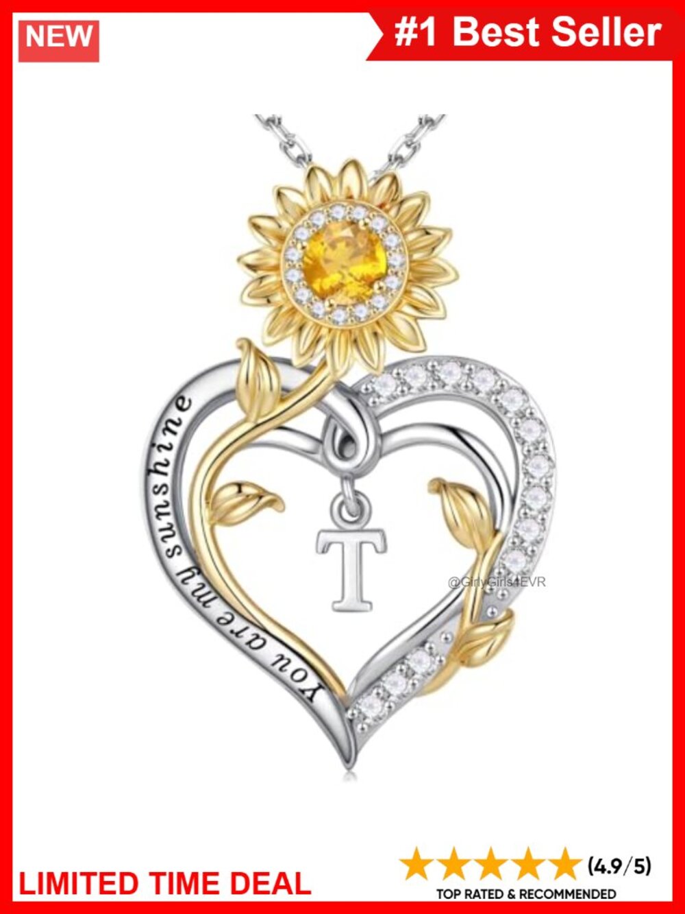 925 Sterling Silver Sunflower Initial Necklace 19in Extender
